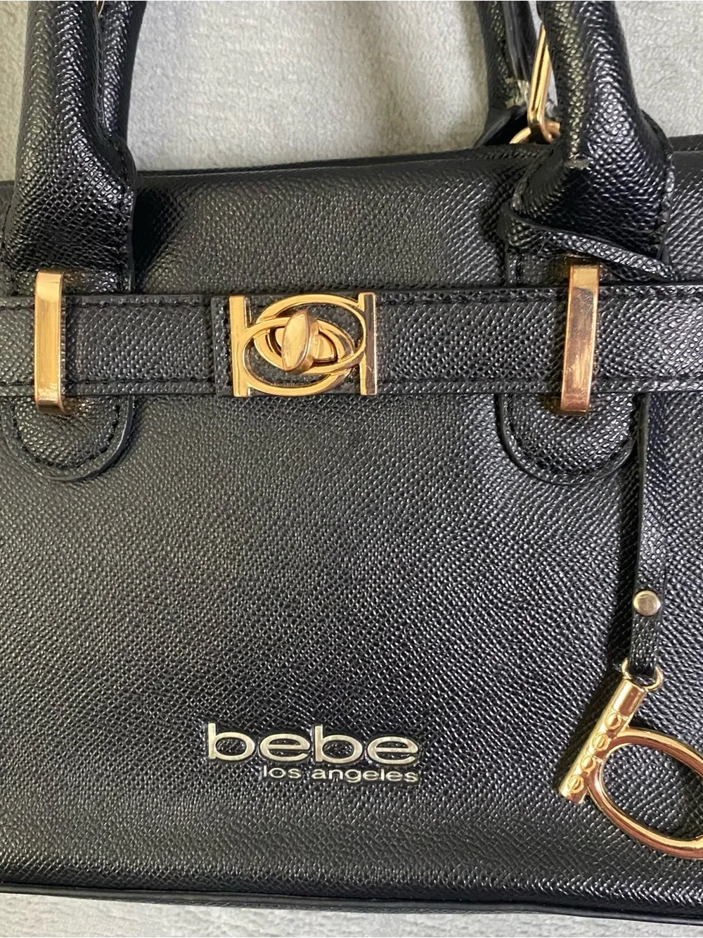 bebe Black Leather‎ Satchel with Gold Accents